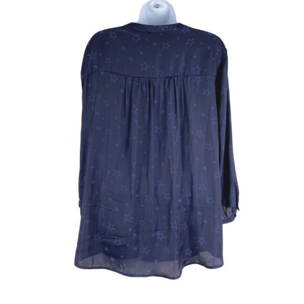 Torrid‎ Peasant Blouse Charmeuse Jacquard Star Navy Blue Tie Neck NWT 2X Flawed - Picture 5 of 11